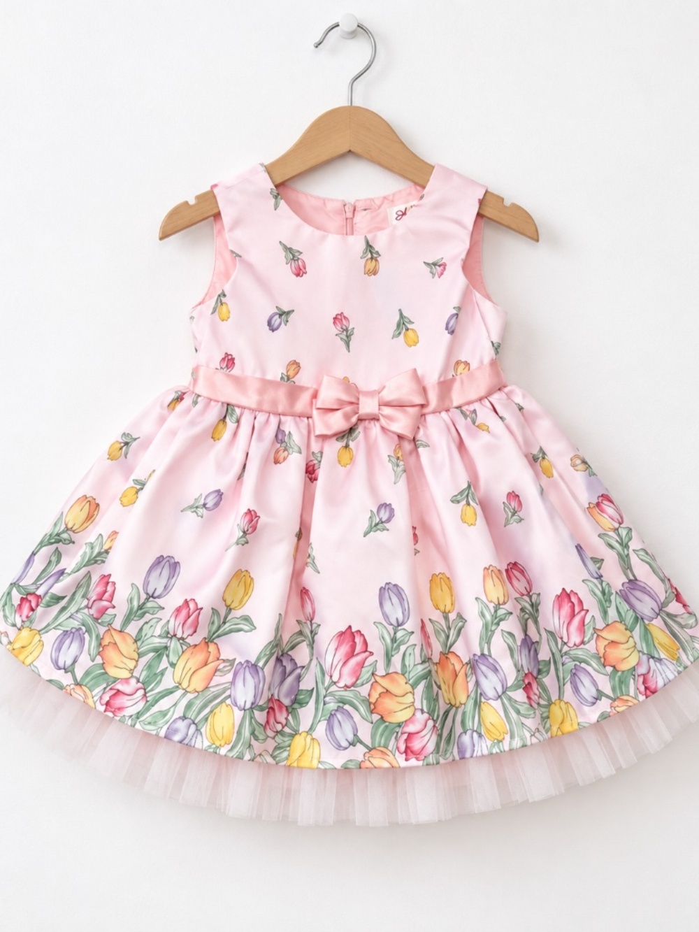 Floral dress 12 months baby girl Nanette brand tulips pink multicolor bow